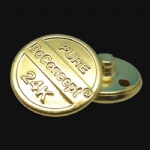 shiny gold carved logo buttons